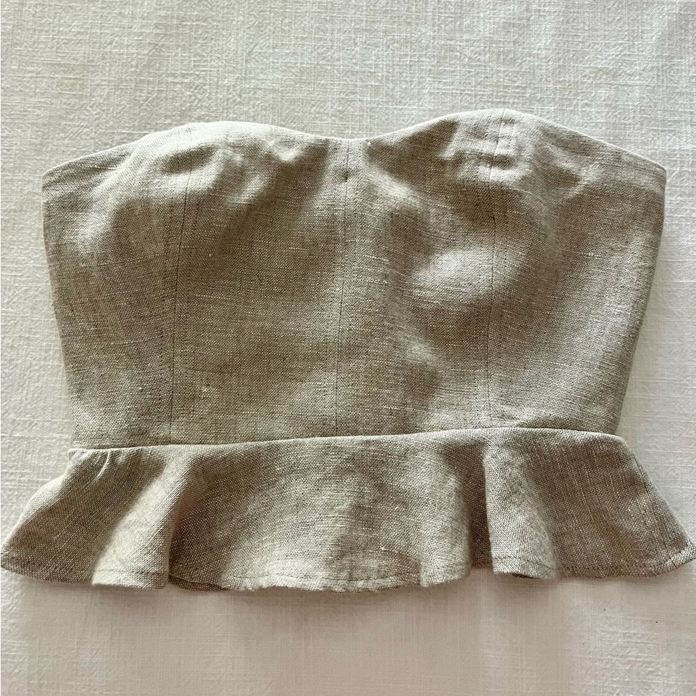JCrew Cropped bustier peplum top in linen